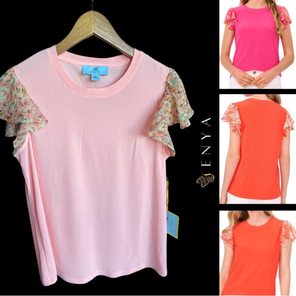 Pink Floral Sleeve Women's Top